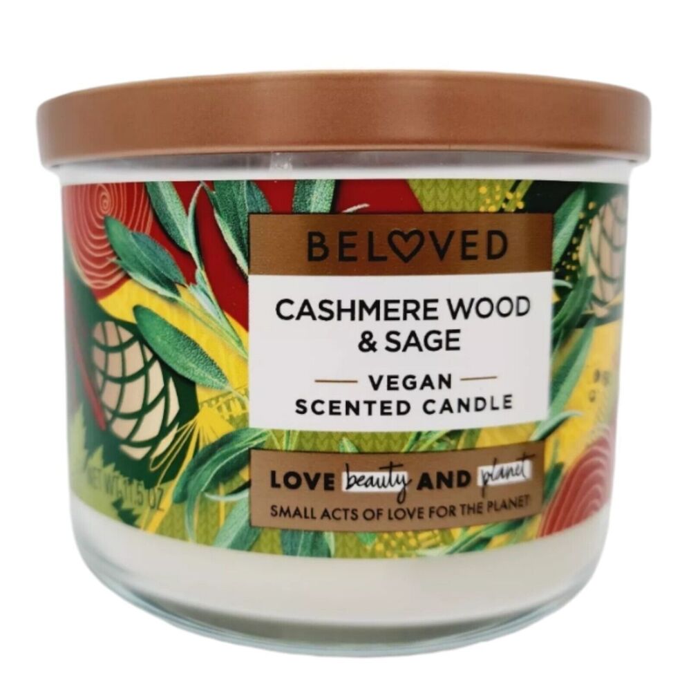 Beloved Candle Cashmere Wood Sage 2-Wick Vegan Scented 11.5 oz Love Beauty NEW